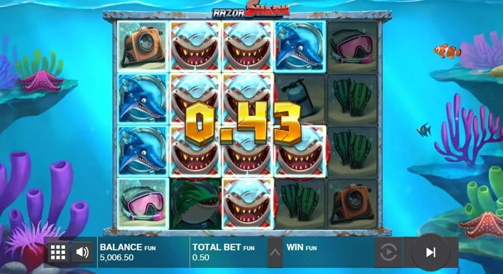 Razor Shark Big Win: Gewinnanzeige nach einer Freispielrunde
