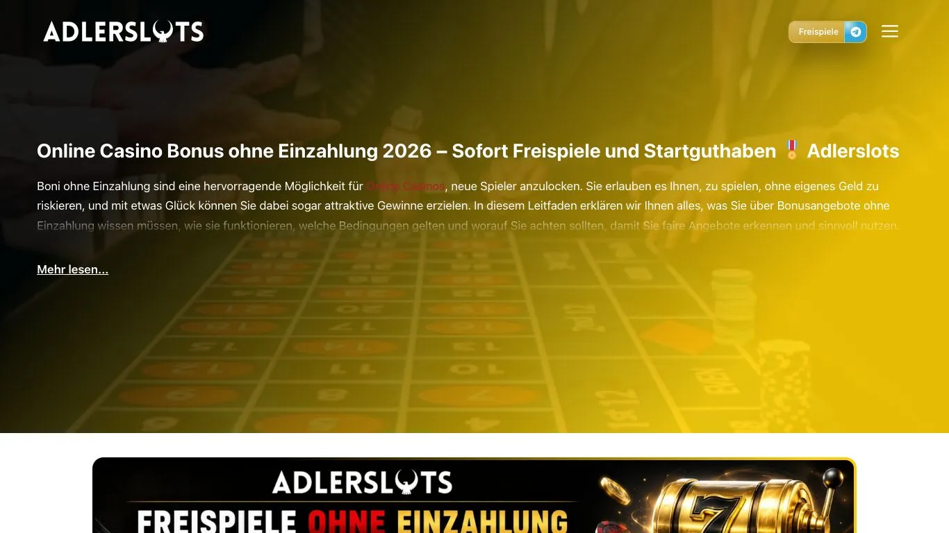 AdlerSlots Startseite: Casino Bonus ohne Einzahlung