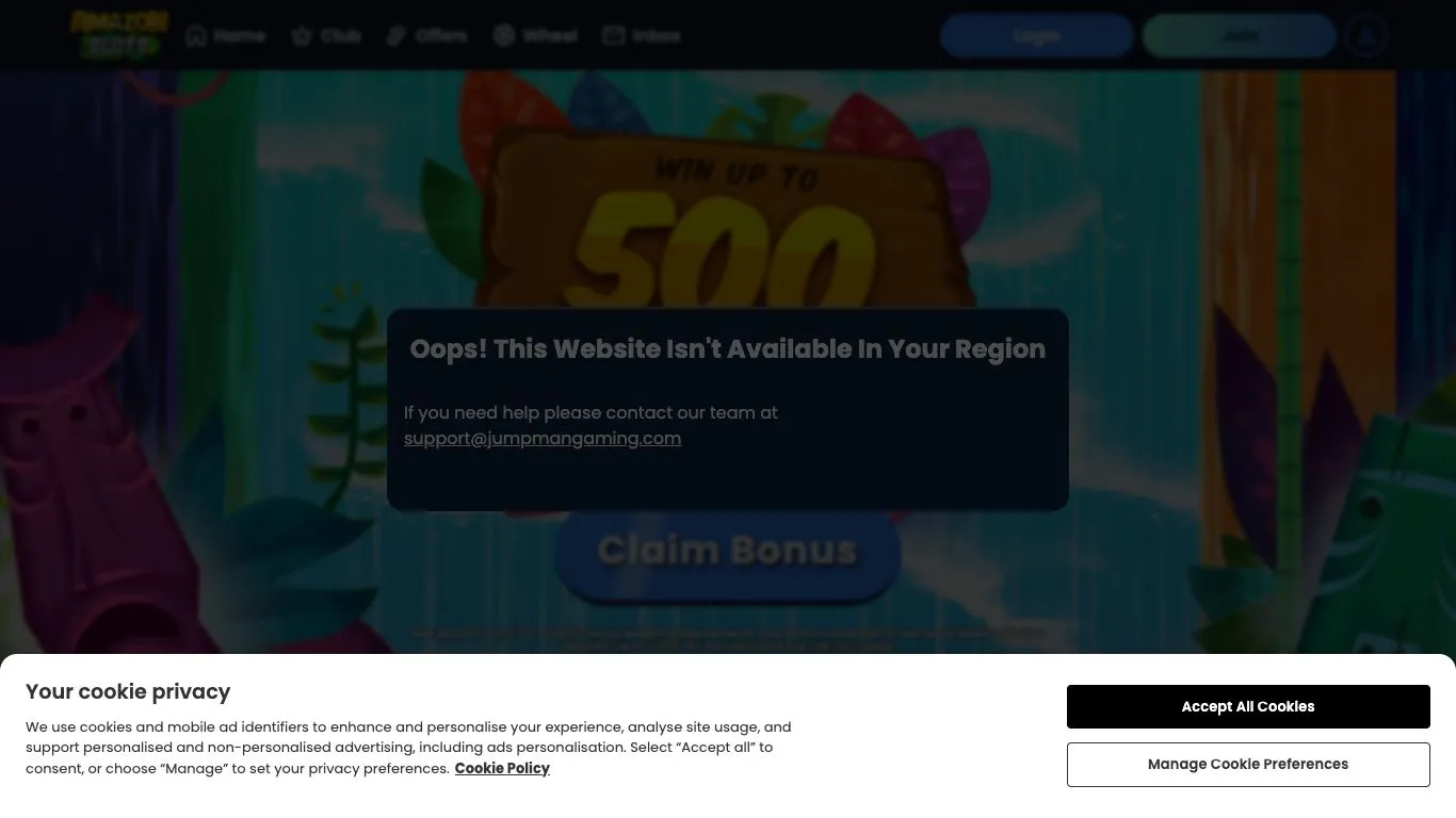 Screenshot der Website von Amazon Slots