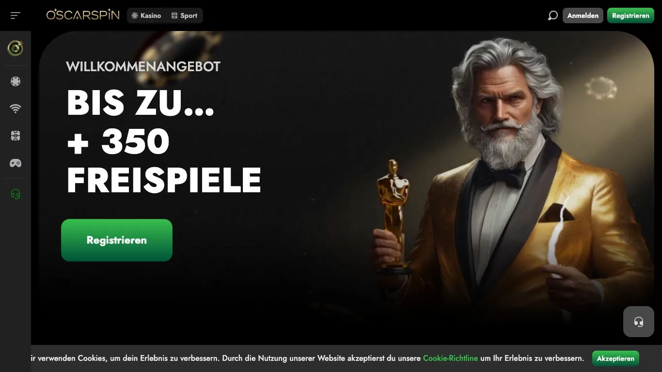 Screenshot der Website von Oscarspin