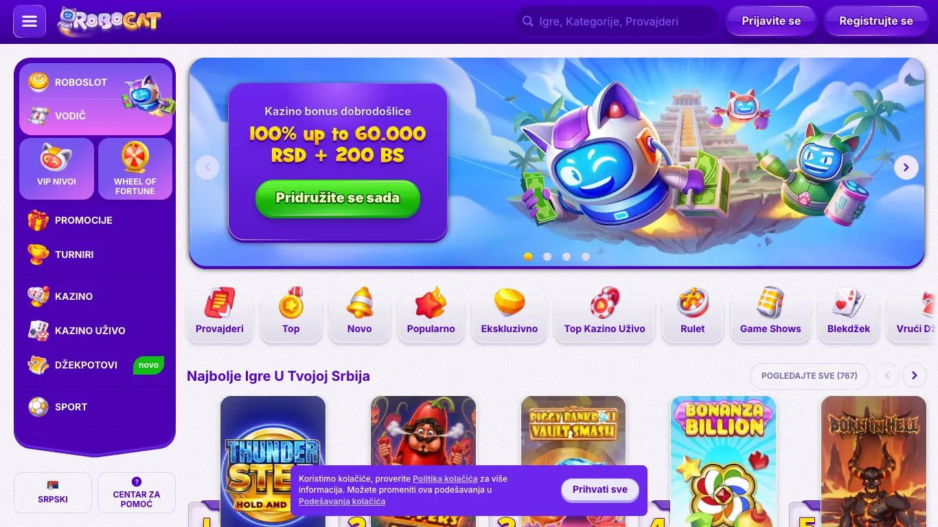 Screenshot der Website von RoboCat (Robo Casino)