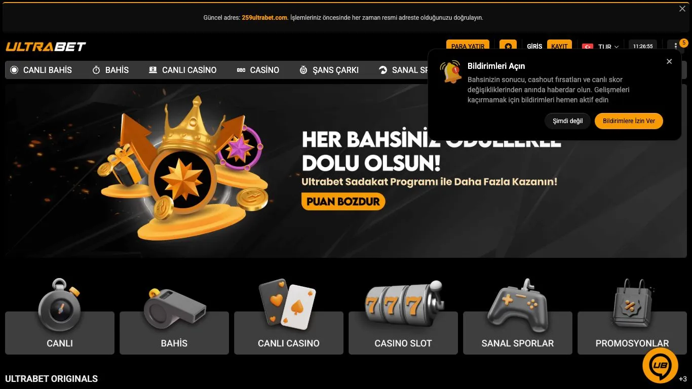 Screenshot der Website von Ultrabet