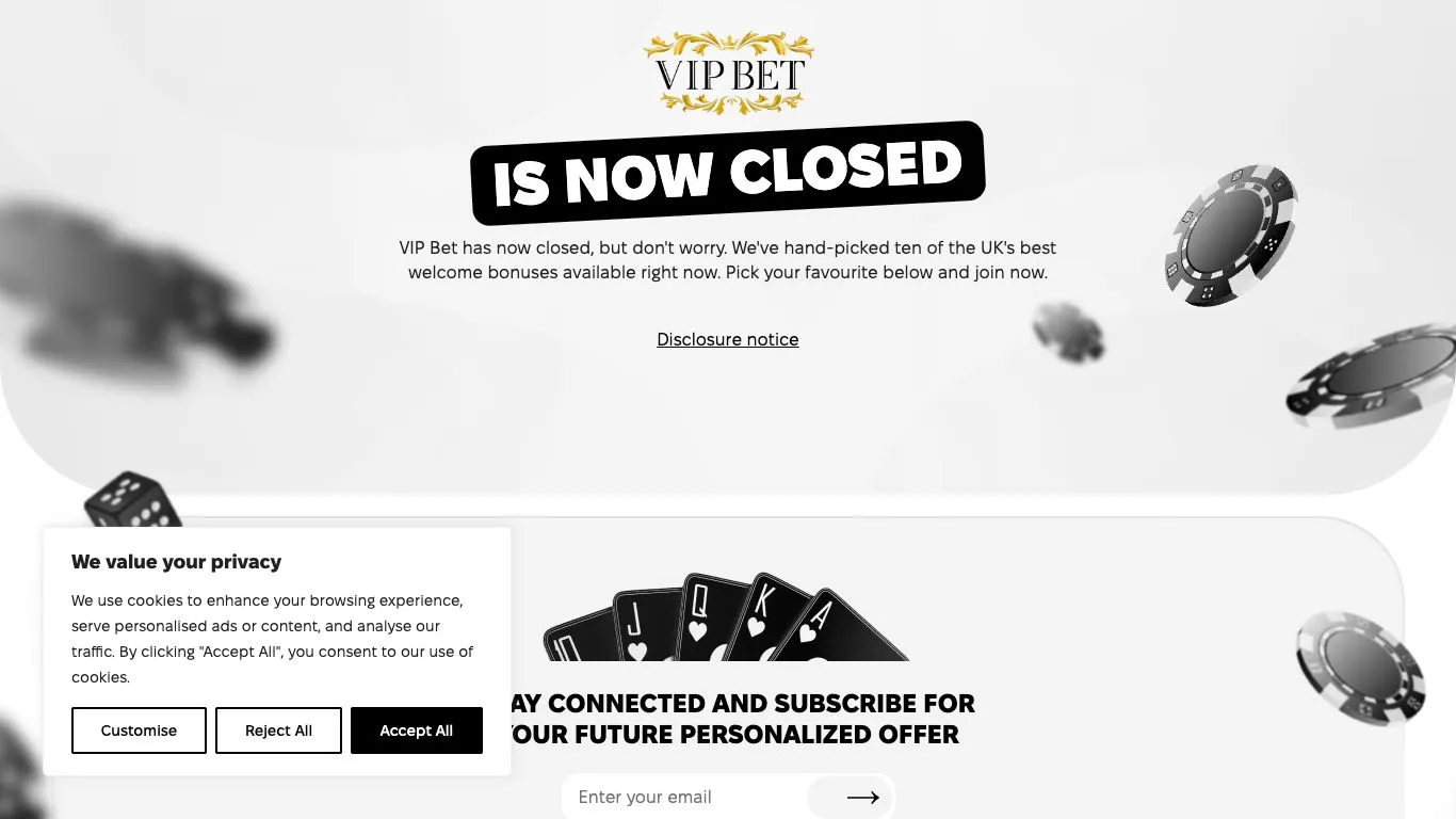 vipbet.com mit Hinweis VIP Bet is now closed