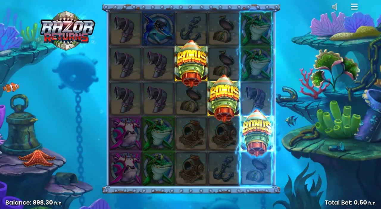 Drei Torpedo-Scatter-Symbole lösen in Razor Returns die Freispiele aus